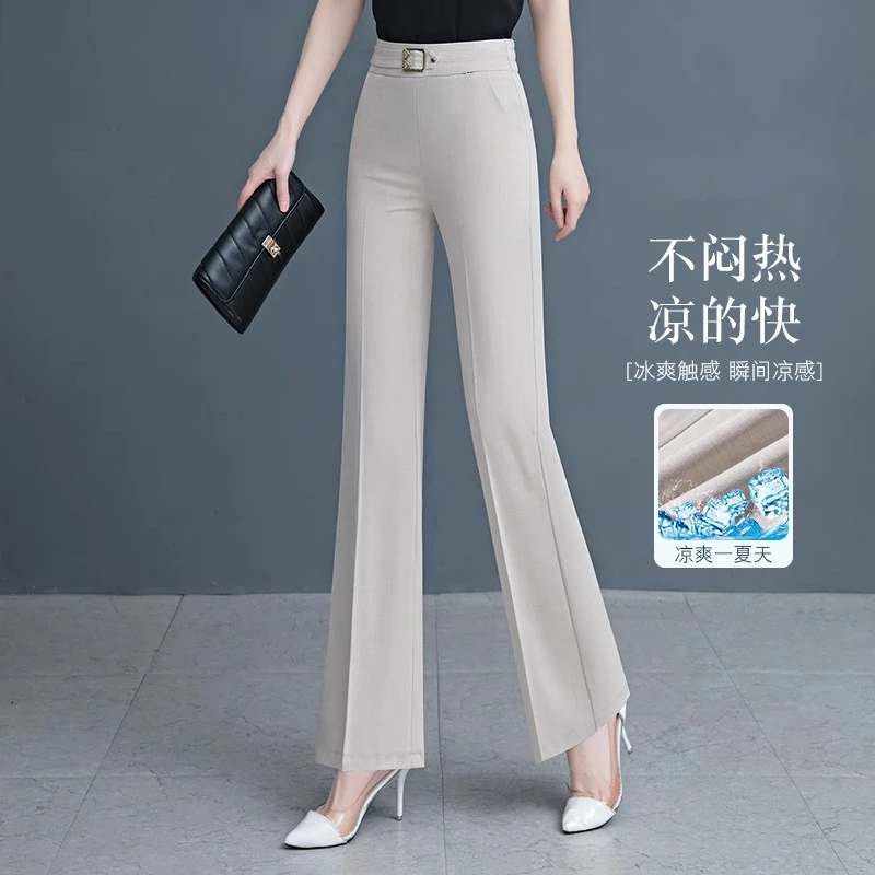 微喇裤2025夏季新款高腰休闲裤妈妈喇叭裤修身显瘦百搭西装微喇