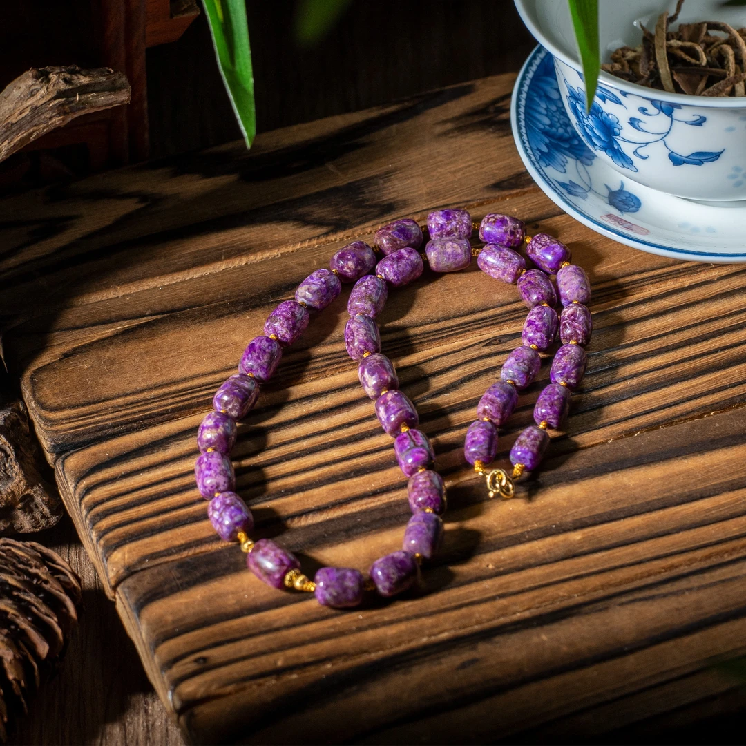 世间臻宝-白桃|18K金桃红舒俱来大桶珠项链/多样性发/P7609