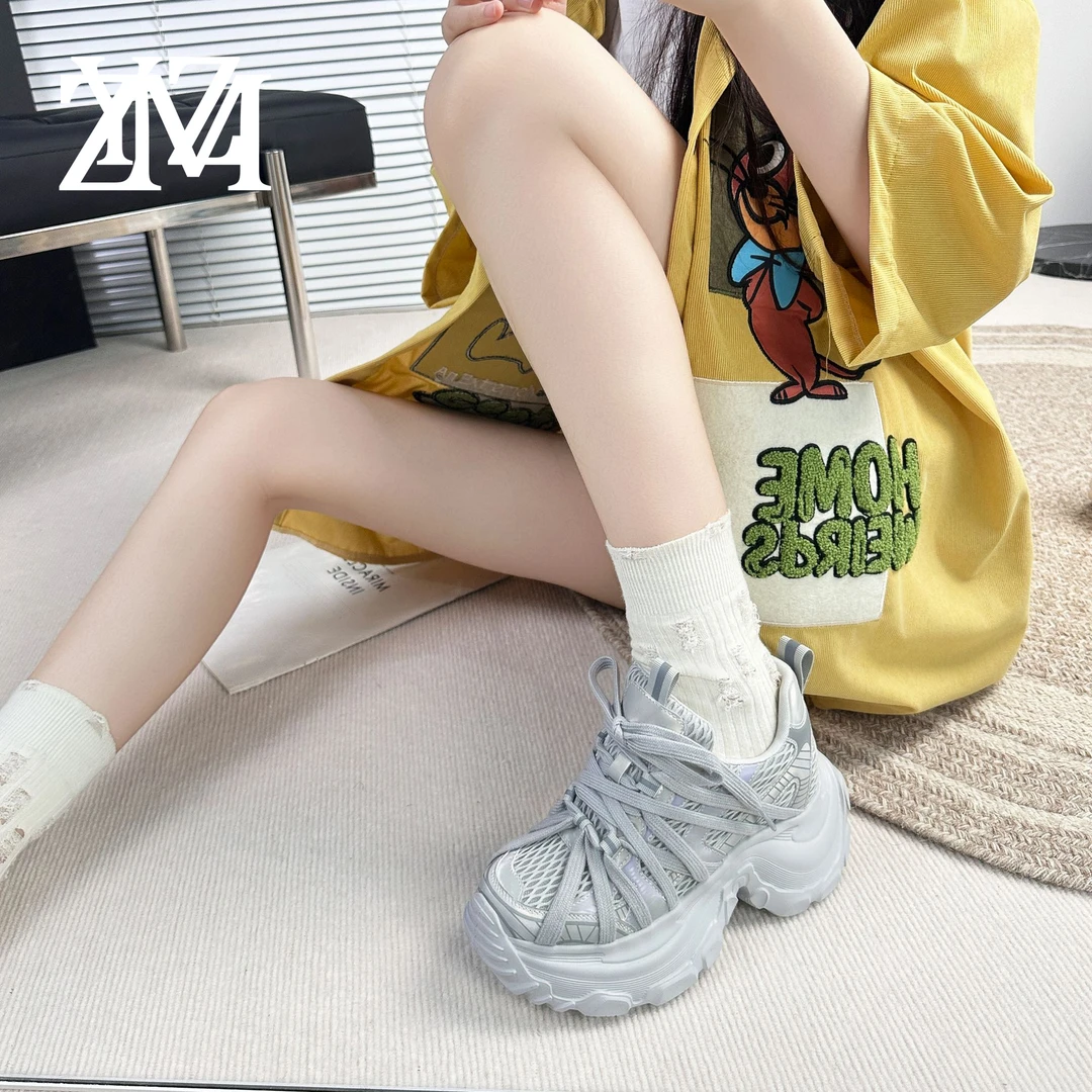 卓越名妆（腿精老爹鞋）增高8CM 2025新款厚底内增高透气女 9363-1