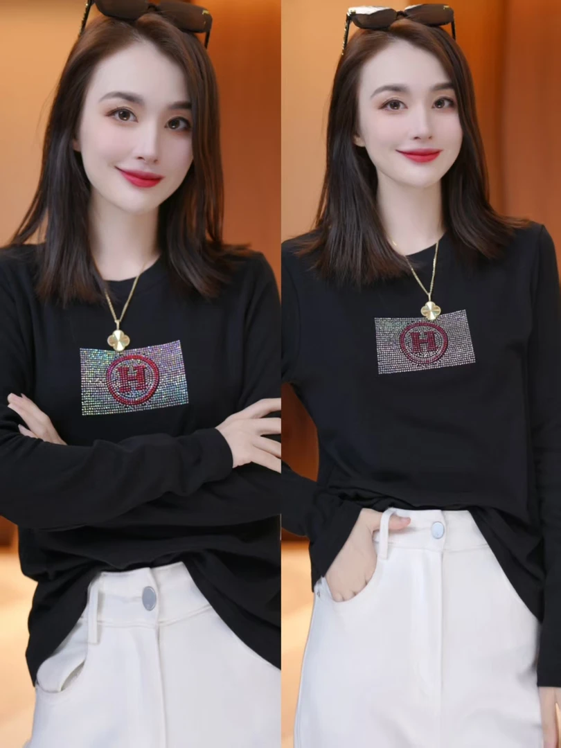 JDND轩羽【白钻字母】绵羊毛 烫钻气质优雅减龄针织上衣XY254188