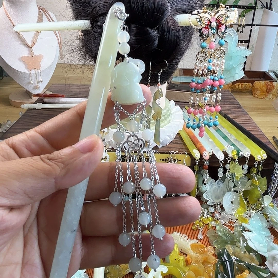 蛇纹石玉合金发饰