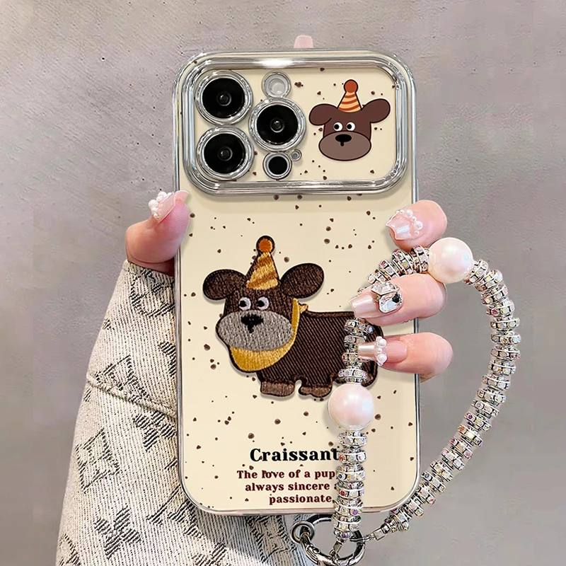波点腊肠狗适用苹果15华为vivo/oppo小米iPhone16电镀视窗手机壳