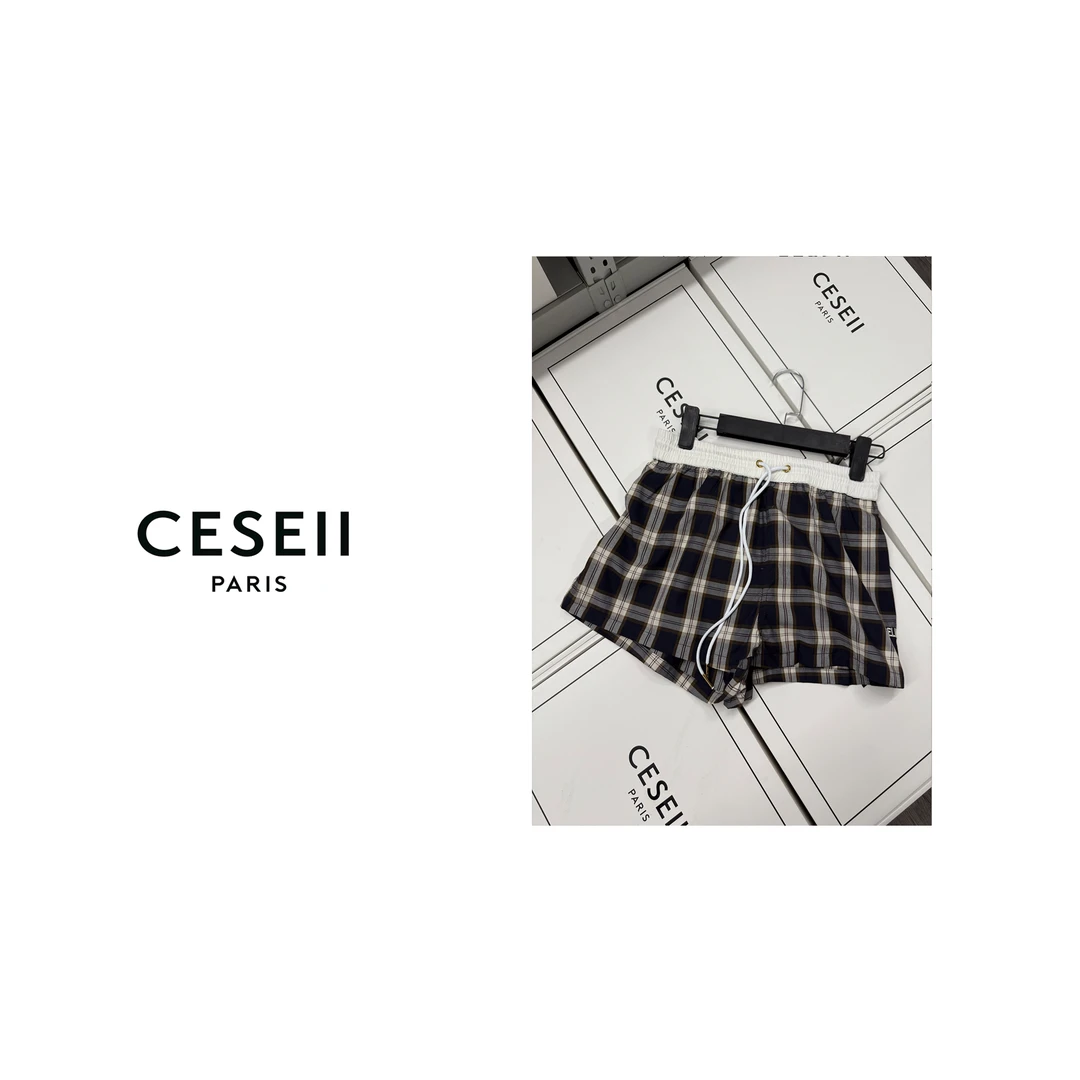 【25XJ514】2025春夏顶版休闲时尚柔软弹力腰格子百搭短裤