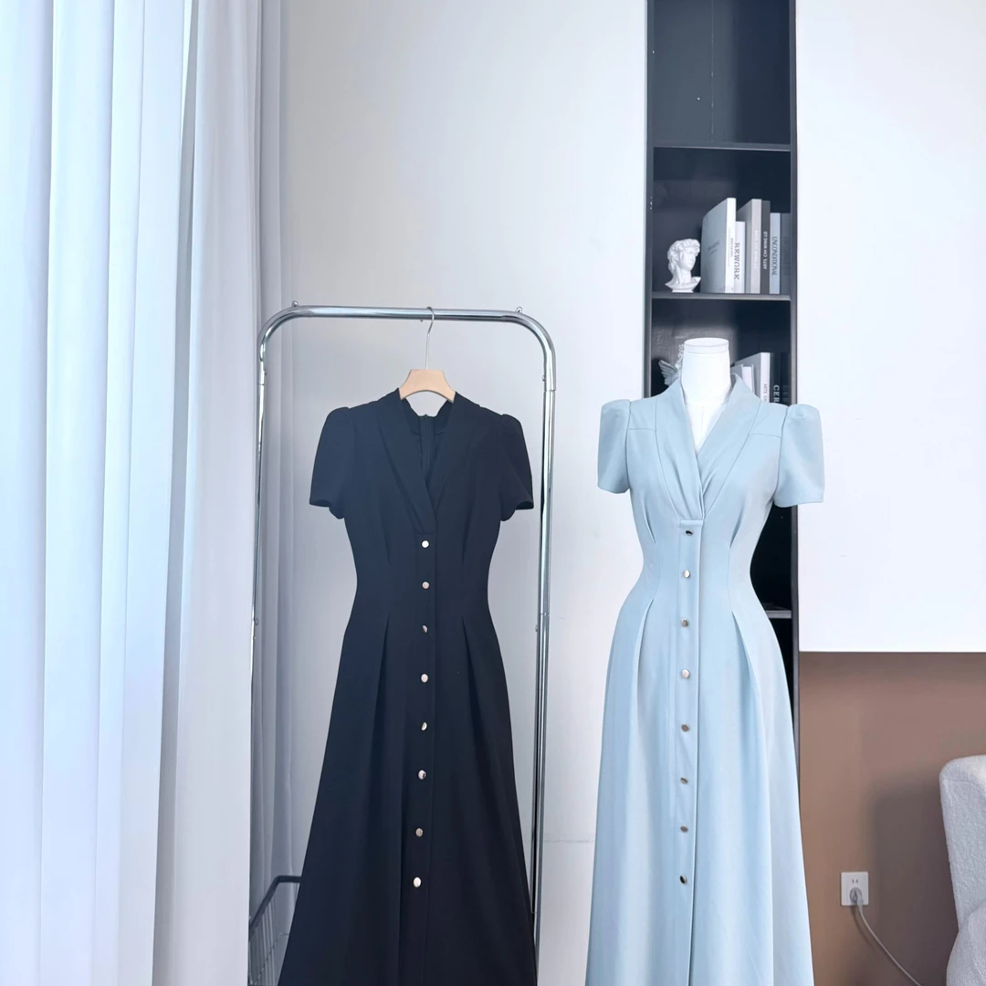 拉夏贝尔25夏显瘦气质小众轻奢赫本风长裙礼服连衣裙 13689 TCK