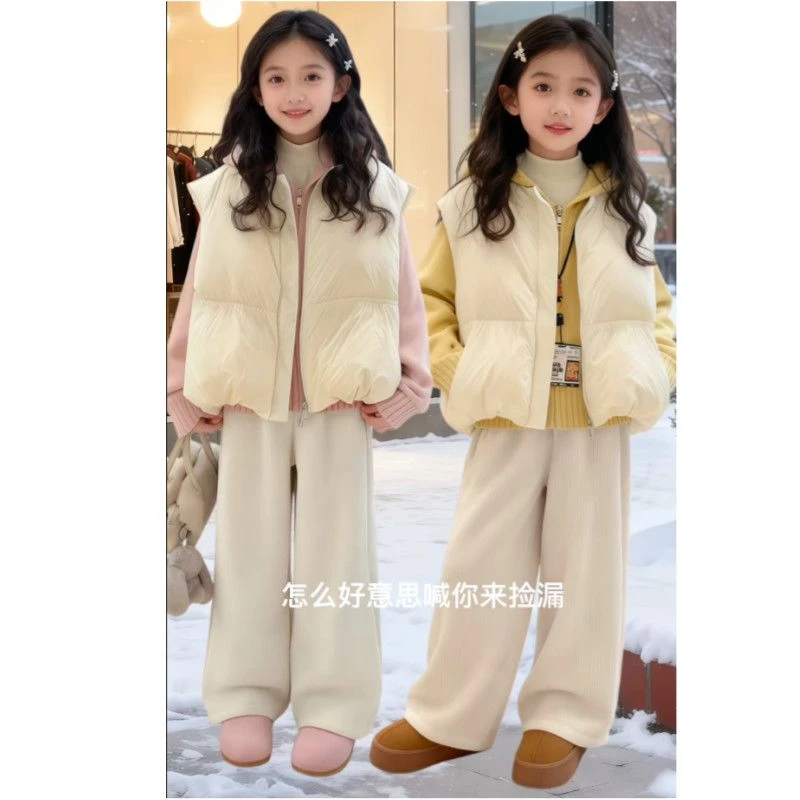 女童毛衣2025新款加绒洋气加厚三件套儿童马甲冬季韩版套装