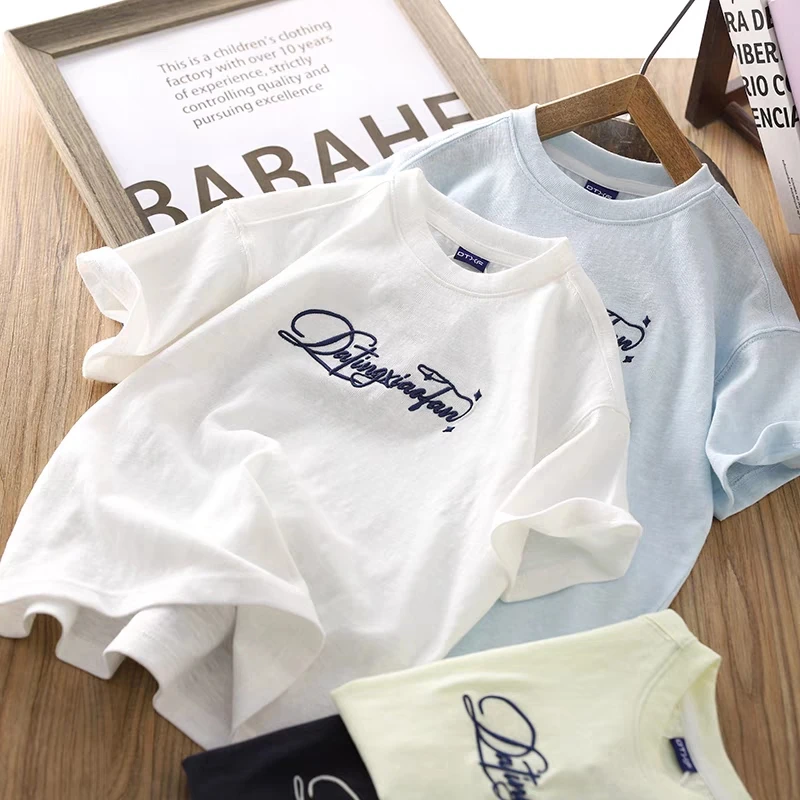 男童夏季新款薄款短袖T恤中大童刺绣字母半袖衫时尚洋气6231