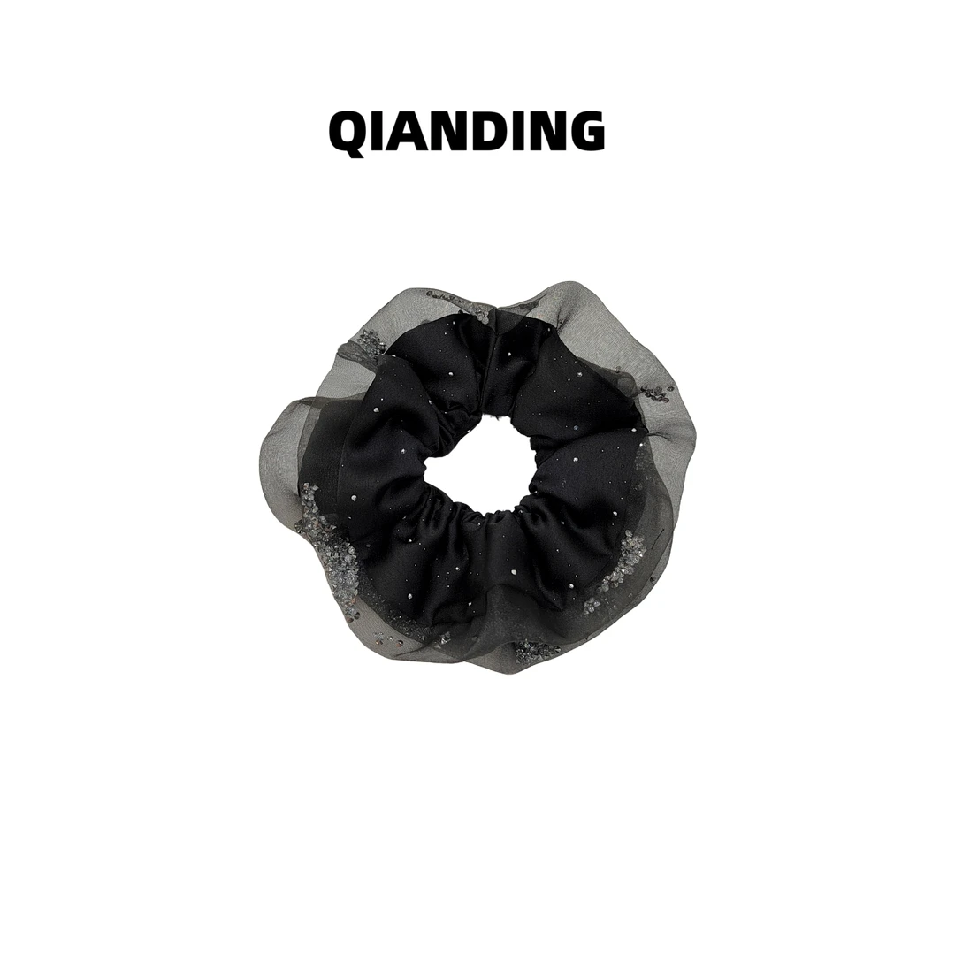 【QIANDING】【流钻网纱大肠圈】奢牌感手工时尚休闲配饰F553