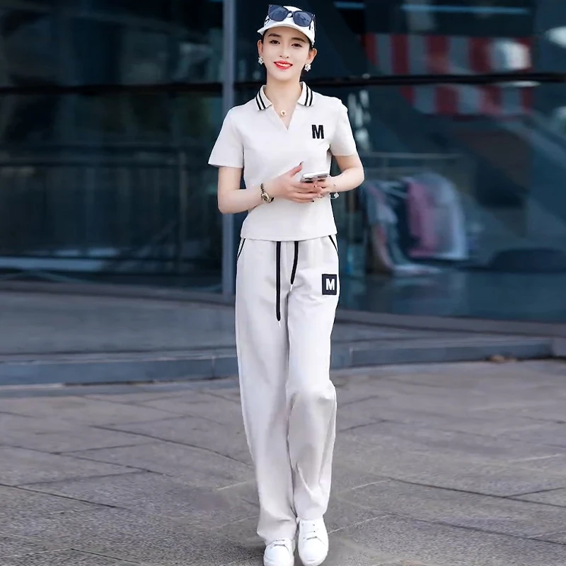 高含棉设计感印花拼接运动服套装女2025年夏季新款简约时尚两件套
