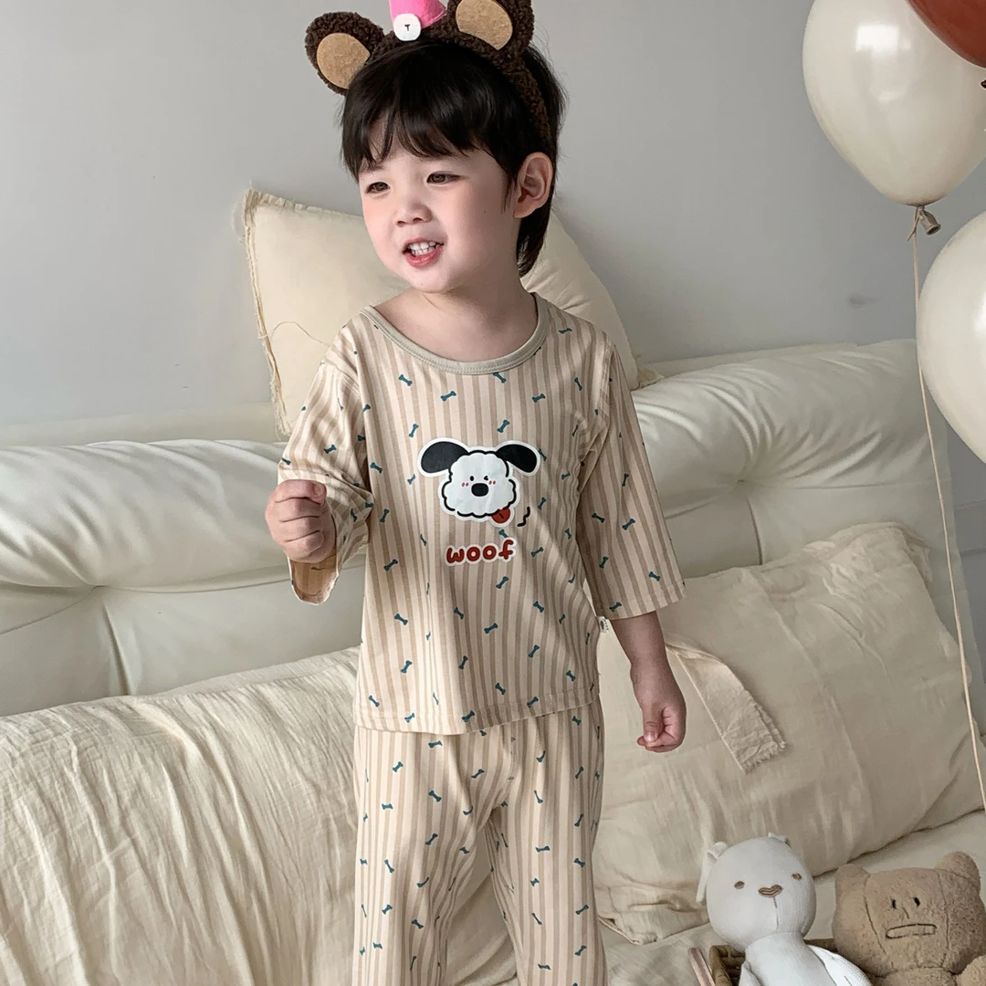 【7A抗菌】儿童夏季薄款天丝莱赛尔九分家居服套装男女童宝宝睡衣FL