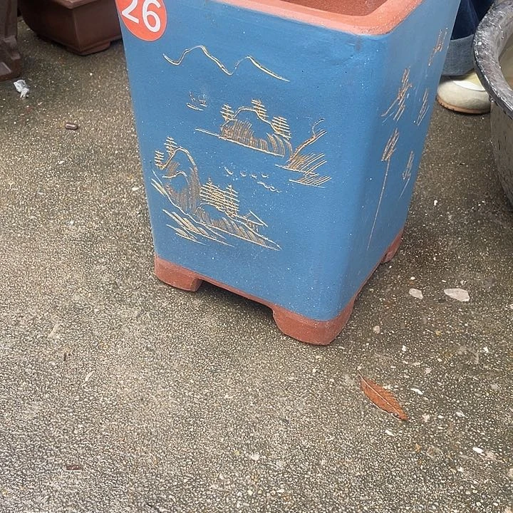 23蓝高四方花盆紫砂花盆紫砂花盆