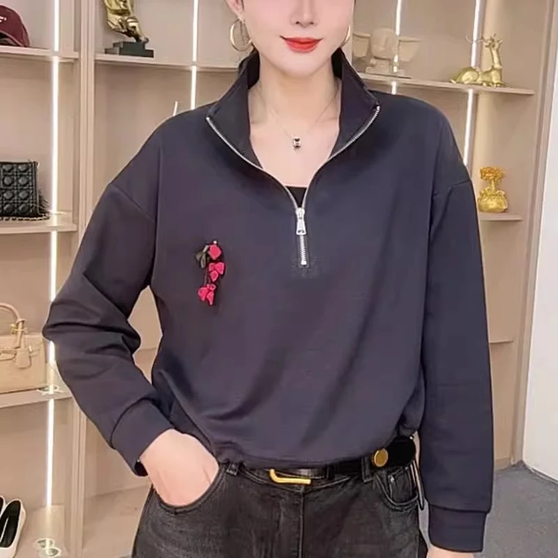 立领卫衣女秋季2025新款韩版休闲时尚宽松长袖洋气百搭显瘦上衣潮