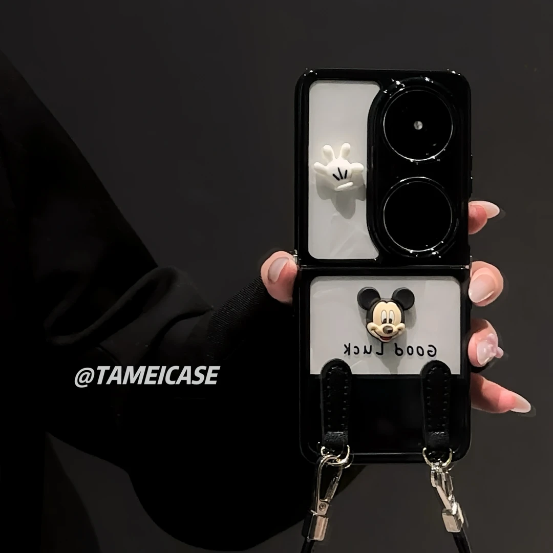 米奇挂绳适用华为POCKET2手机壳FINDN3FLIP奶油华为pocketS保护壳
