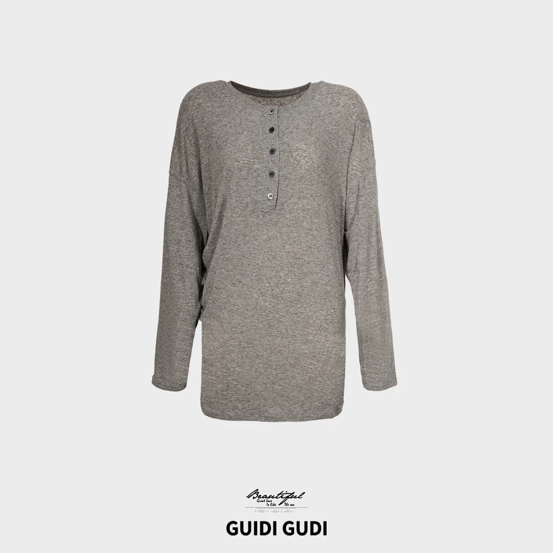 GUIDI GUDI【曼城旧事】气质休闲长袖T恤/黄加蓝