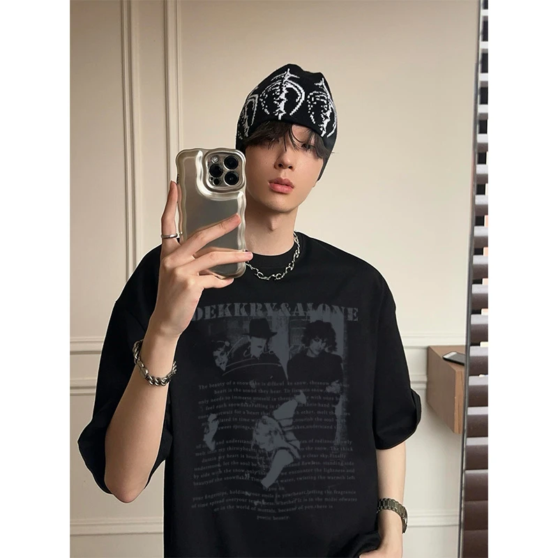 美式潮牌嘻哈风字母印花短袖t恤男夏季hiphop宽松休闲纯棉上衣ins