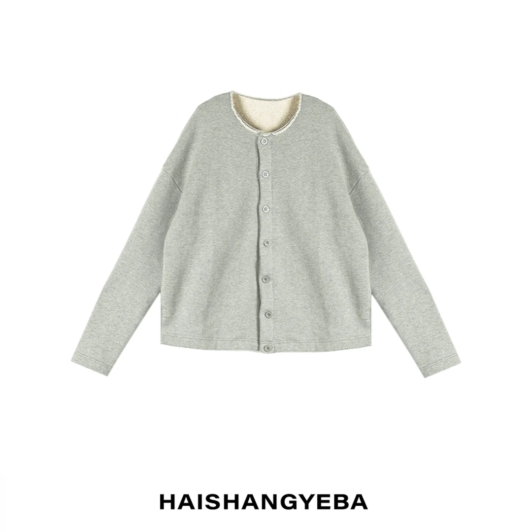 【海上叶爸】新款2025秋冬百搭棉圆领卷边厚款保暖宽松休闲外套