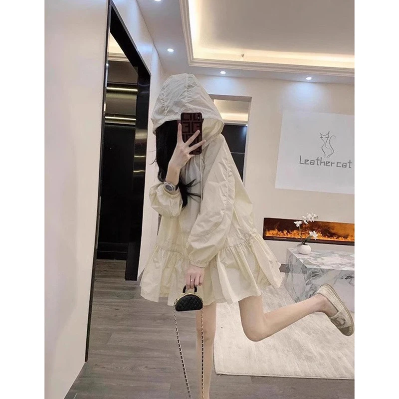 特大码300斤胖MM韩系简约宽松长袖外套女休闲连帽防晒服百搭开衫