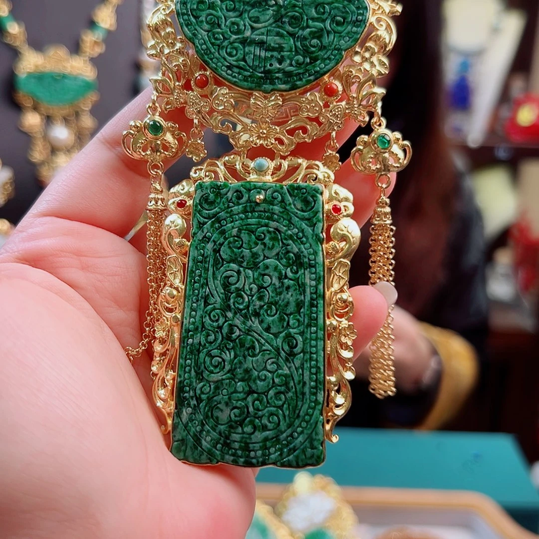 翡翠银S925镶嵌颈饰国风