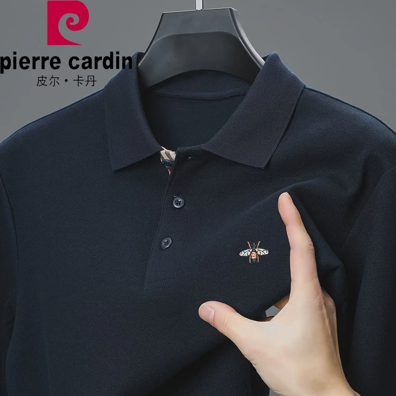 皮尔卡丹高端纯棉长袖t恤男翻领轻奢中青年大码polo衫打底春秋季