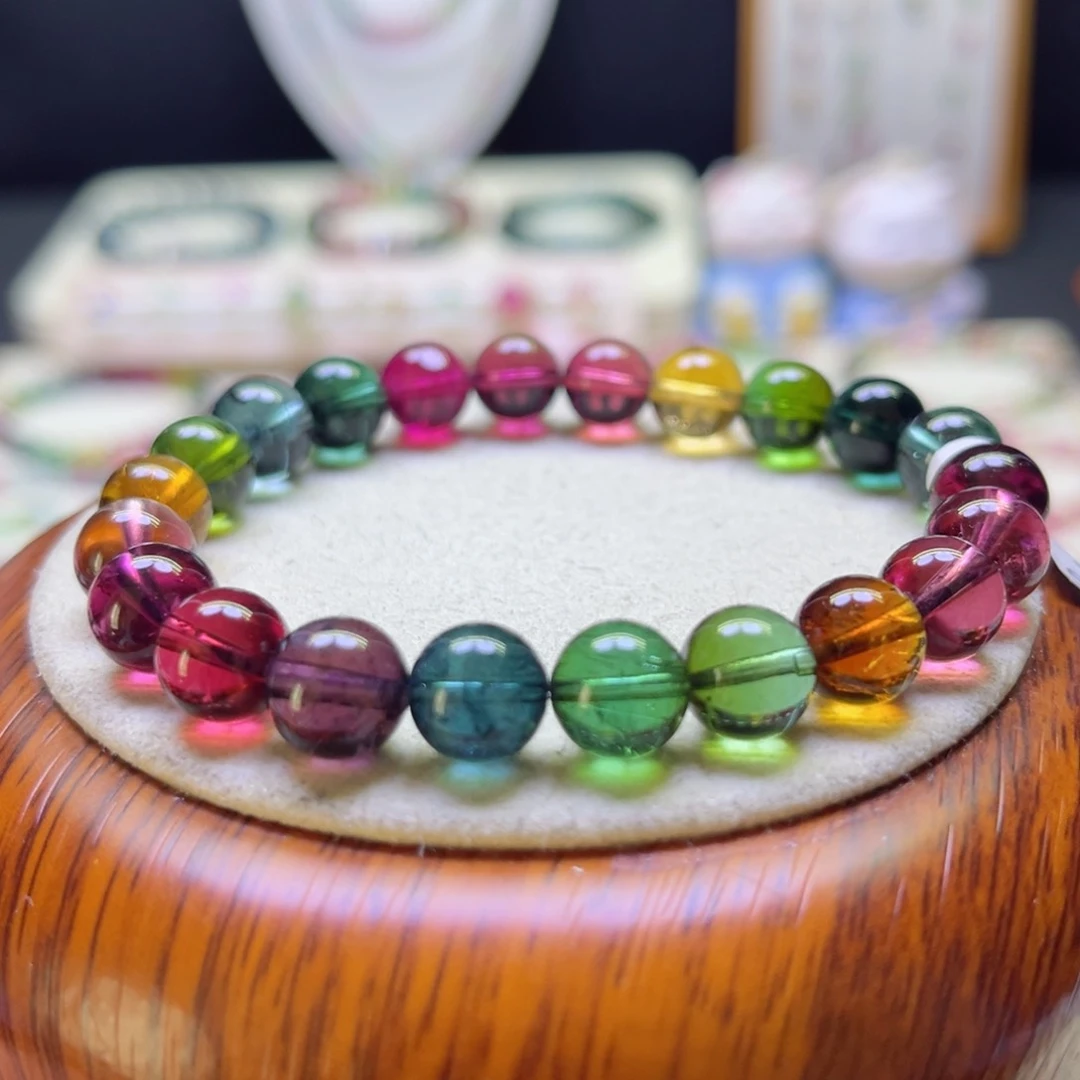 碧玺手链未镶嵌8.5mm色标彩虹