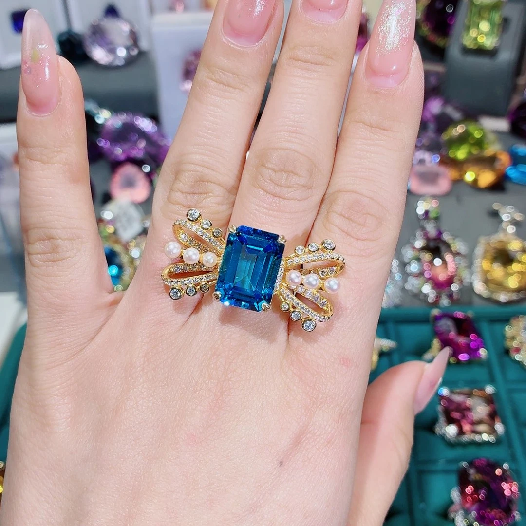 托帕石戒指银S925镶嵌戒指