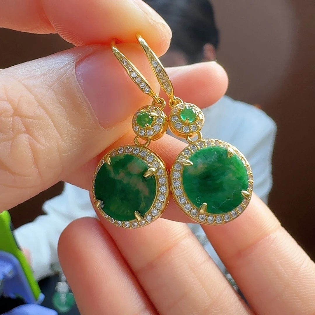 翡翠耳饰银S925镶嵌耳饰