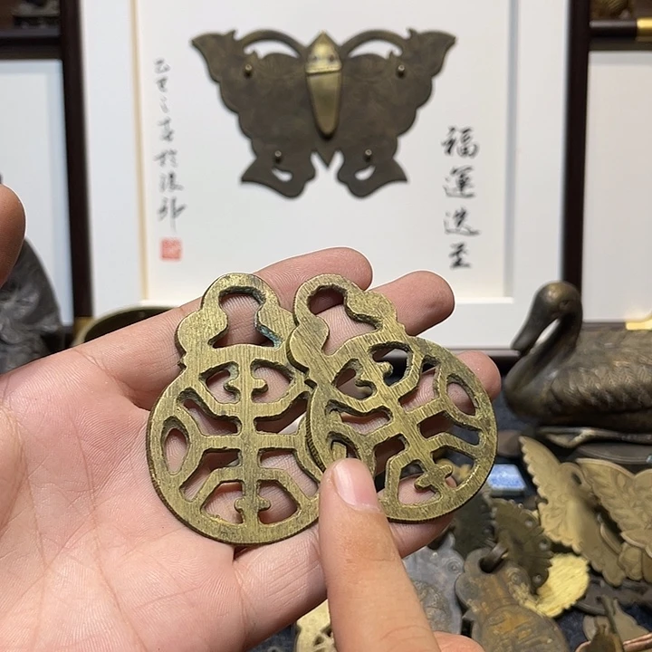 仁***者民俗铜杂件寿字一对