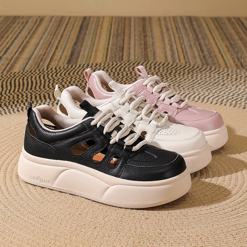 拼色镂空系带透气夏季时尚百搭厚底休闲鞋春季欧若假日风25303