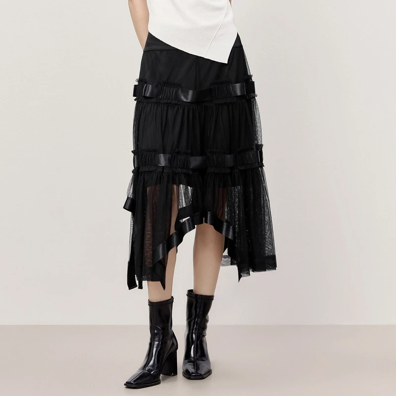 HPLY荷比俪2023夏季新款女网纱蛋糕裙浪漫丝带半身裙HYD21700188