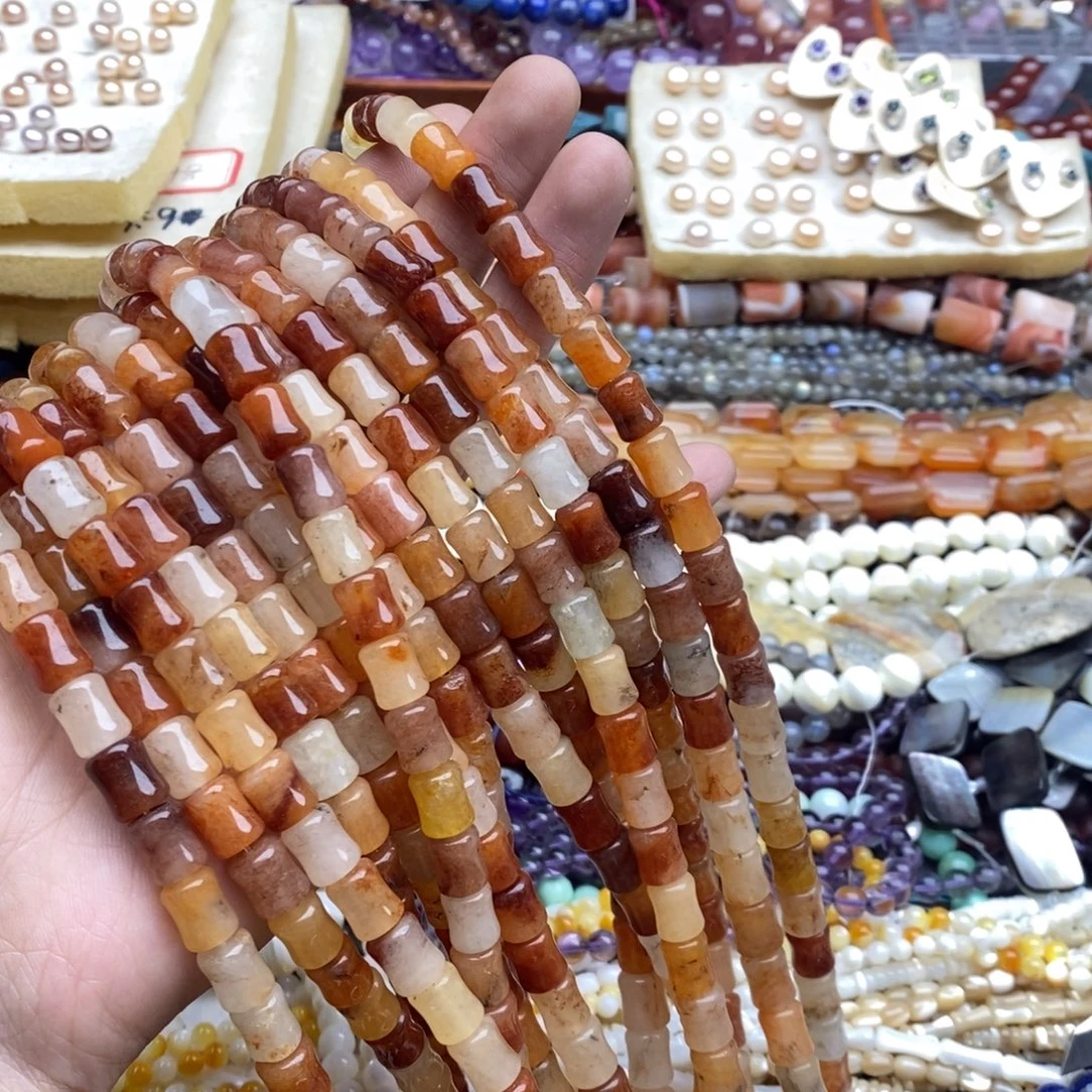 玛瑙/玉髓未镶嵌珠宝半成品一条天然微瑕8×10金丝玉小桶珠