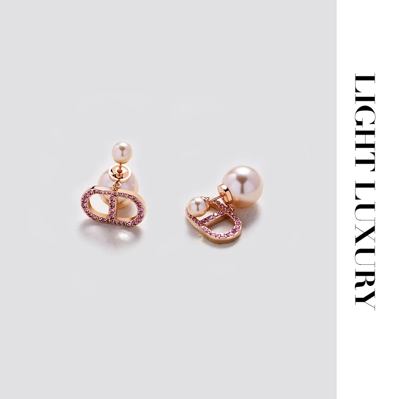 铜合金仿珍珠耳饰 499 小奥粉色猪鼻子耳钉 镶钻 耳环女