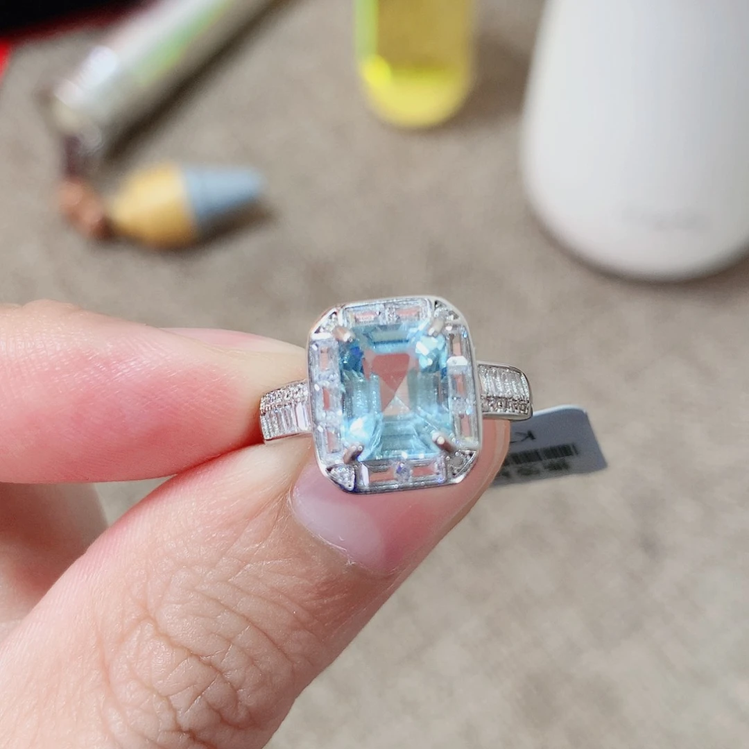 海蓝宝石戒指银S925镶嵌