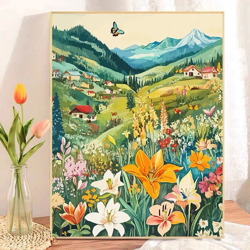 春日山野百合风景5d钻石画满钻2025新款治愈系客厅手工diy粘贴砖
