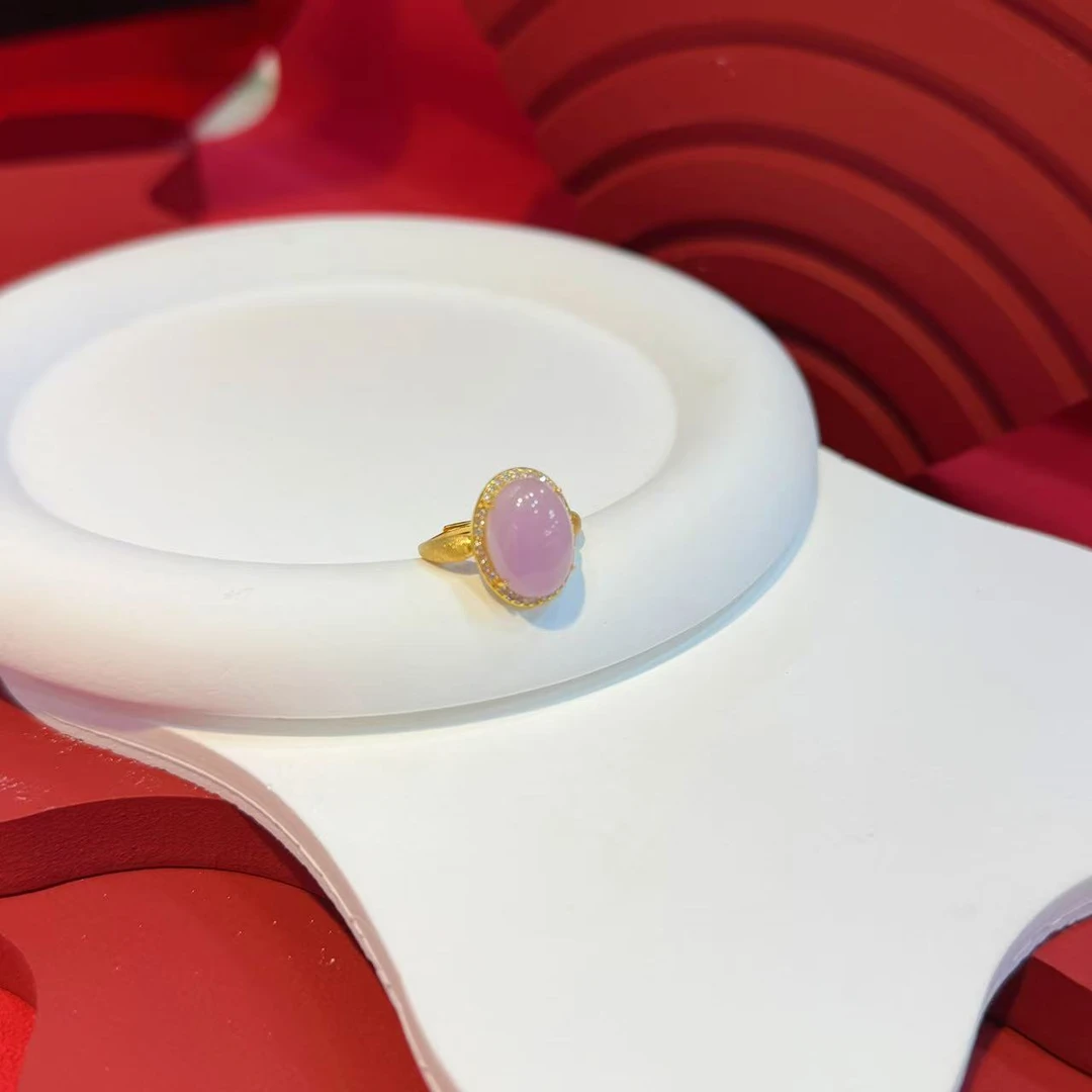 S925银镶嵌10*13mm紫锂辉旦面戒指HNZ12756