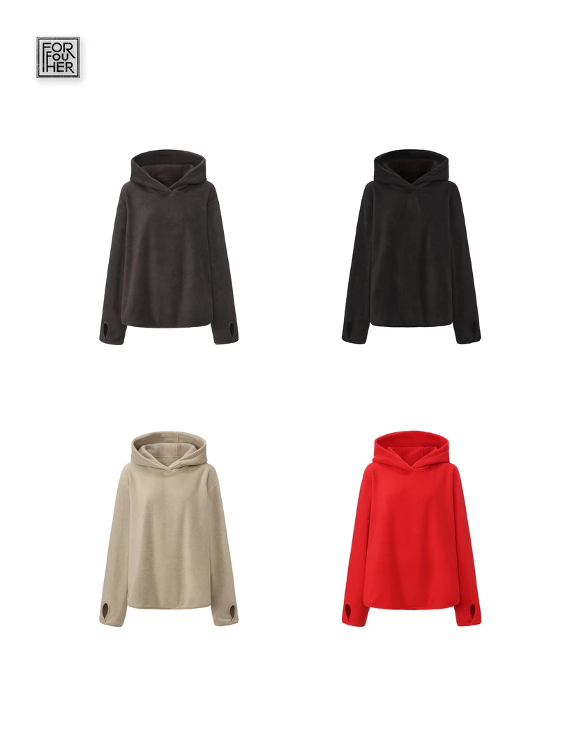 FORFOURHER丨北摇刺绣卫衣 定制保暖宽松摇粒套头抽绳套头卫衣