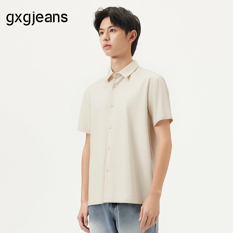gxg.jeans男装 米色宽松基础休闲短袖衬衫T恤男士薄款 25年夏新品