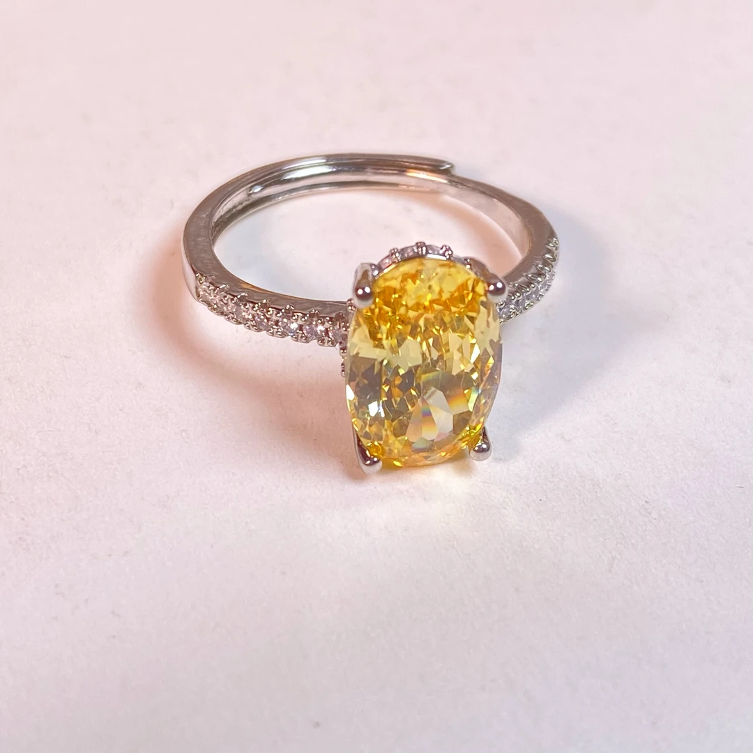 铜合金锆石戒指 轻奢时尚百搭黄色椭圆戒指 609