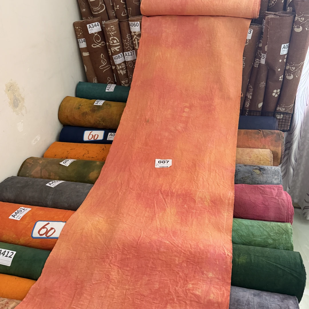橘色 幅宽47㎝手织粗布植物染色 茶席布 诺诺植物染