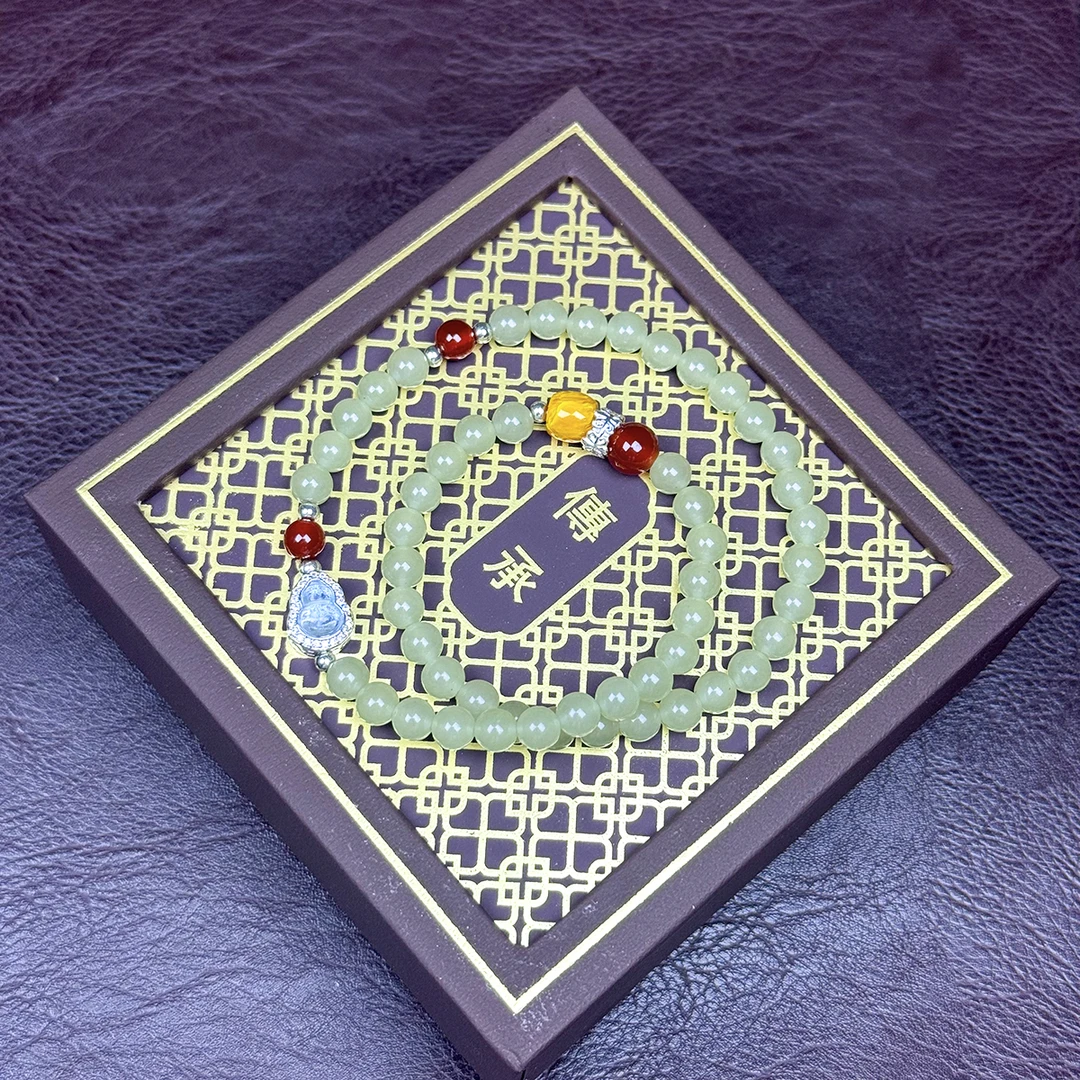 SZH1019晴水和田玉双圈设计款精美手串无礼盒