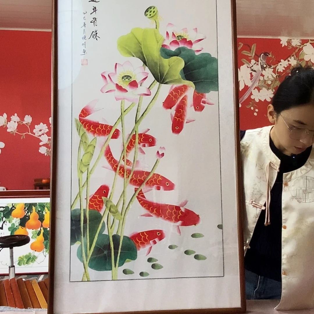 国画手写手绘国画作品带框包邮62✖️122
