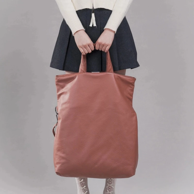 无则艺【折叠包】红棕色可爱卡通时尚休闲单肩斜挎文艺双带折叠包