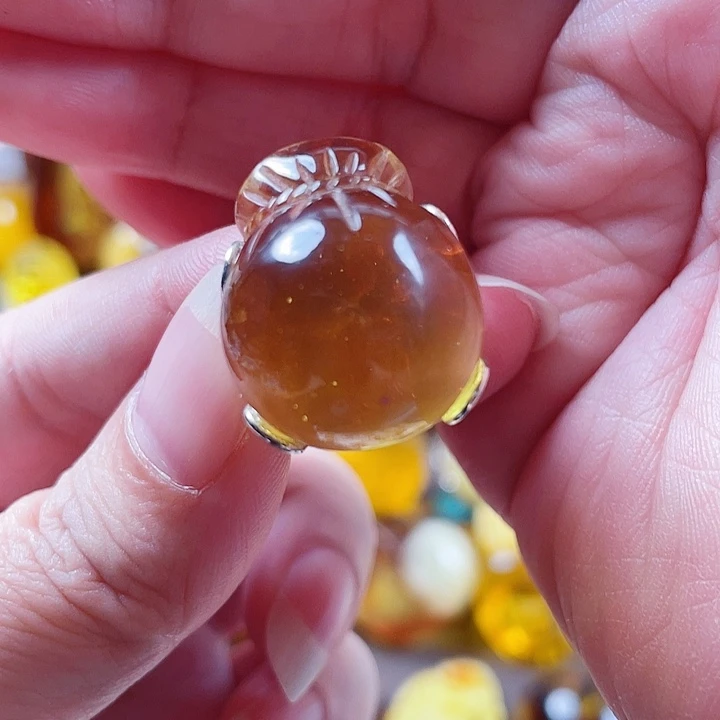 琥珀银S925镶嵌裸石戒指