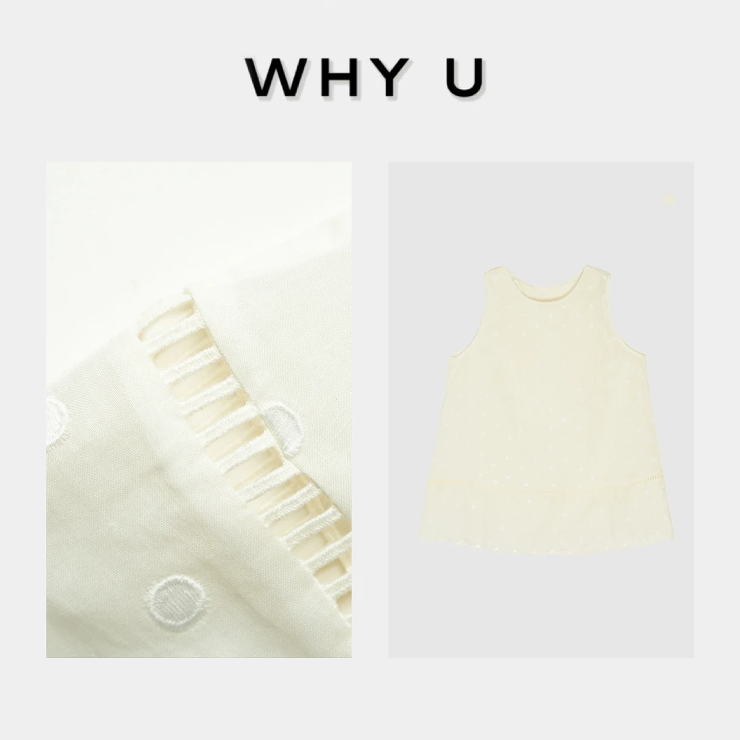 WHYU春夏新款极简风白圆点波点砍袖上衣【罗勒清晨】25SS