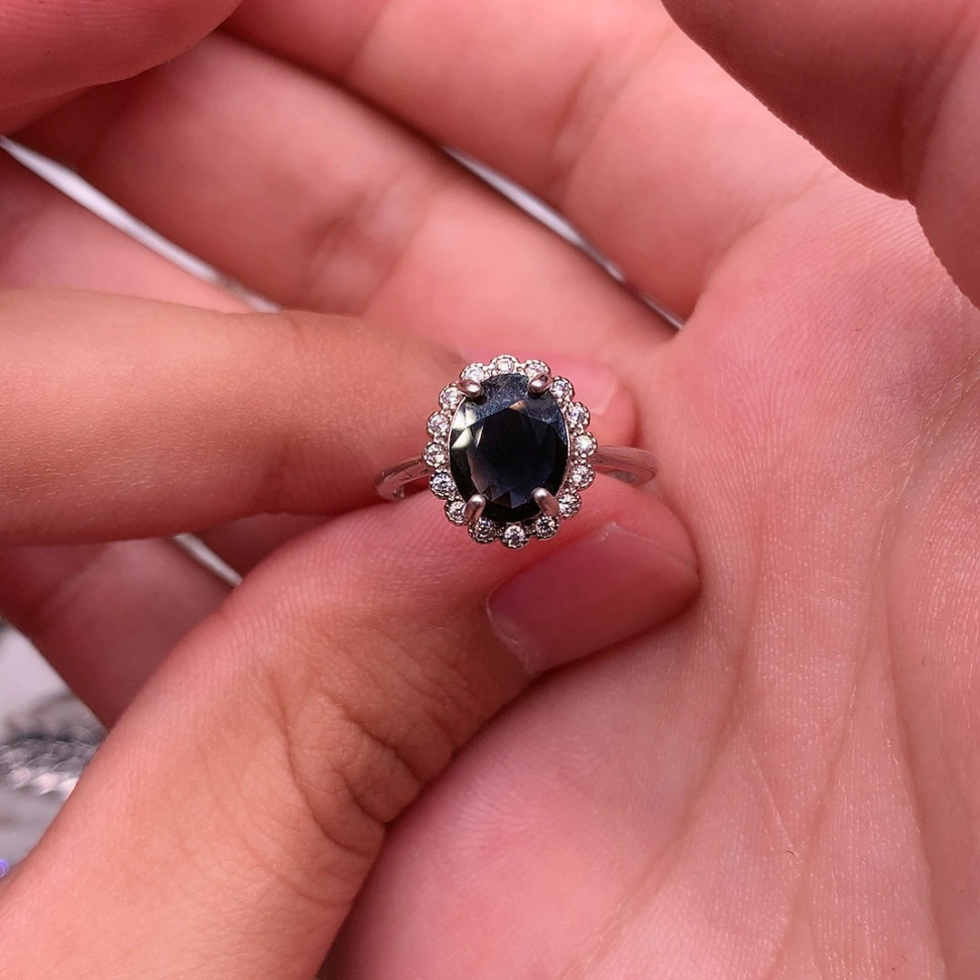 蓝宝石戒指银S925镶嵌