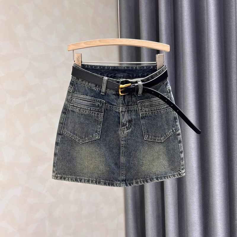 欧货水泥灰2025夏季新款牛仔半身裙女高腰显瘦辣妹a字包臀短裙子