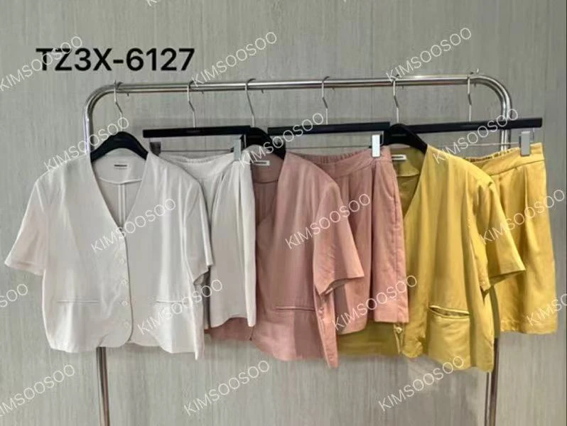 【BAI】夏季新款纯色洋气小衫阔腿短款套装6127