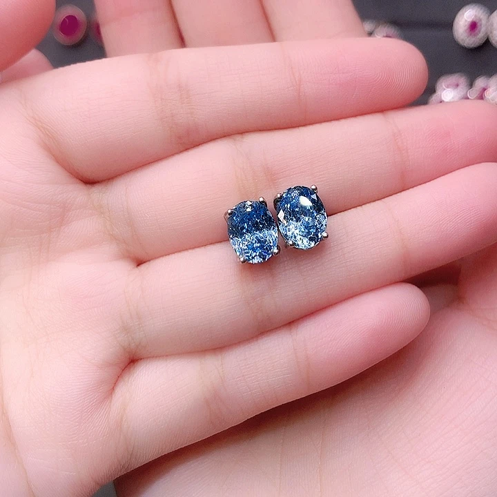 海蓝宝石耳钉银S925镶嵌