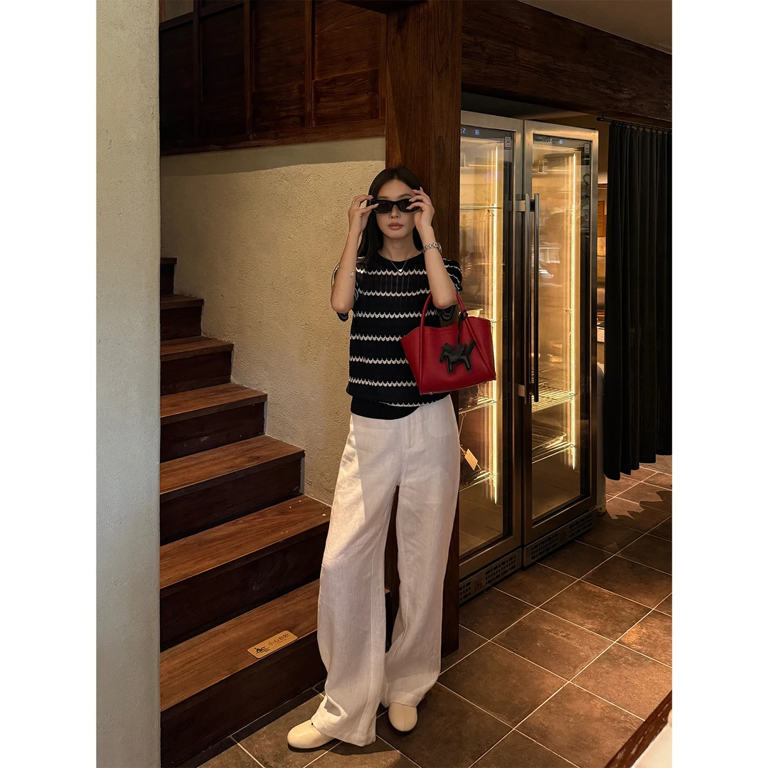 【白山茶】“99%亚麻”极简松弛慵懒感百搭亲肤透气休闲裤01111