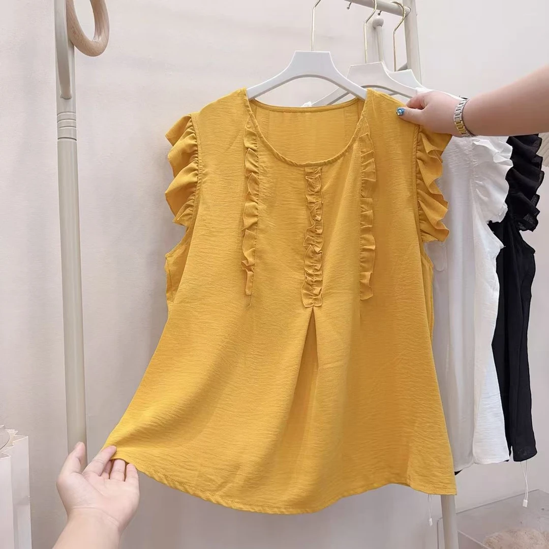 胖胖家*866新款菲边减龄百搭显瘦飞飞袖上衣