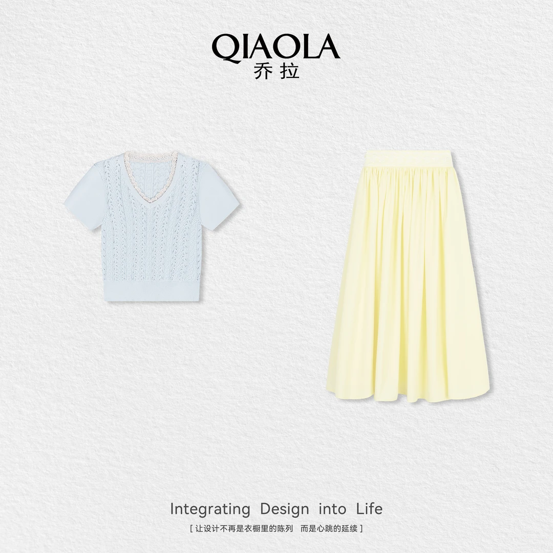 QIAOLA/乔拉【星砂布丁】夏新款梭织气质减龄洋气简约时尚套装