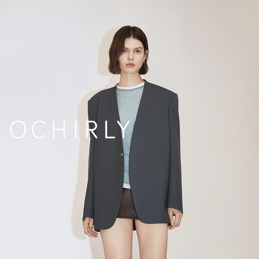 ochirly欧时力羊毛精纺呢西装外套中长高级秋新